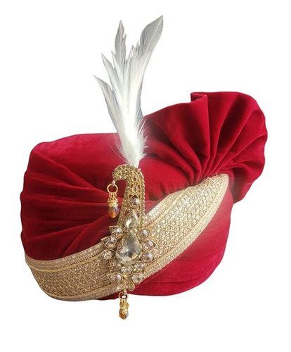 Cotton Indian Men Royal Trendy Red Color Self Designed Attractive Wedding Turban