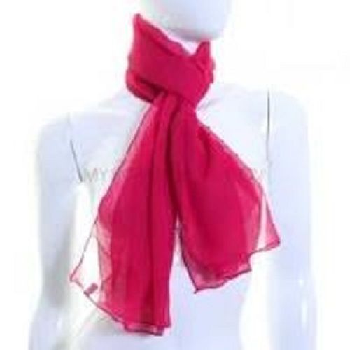 Machine Made Ladies Ruby Pink Breathable And Skin-Friendly Chiffon Plain Casual Scarves