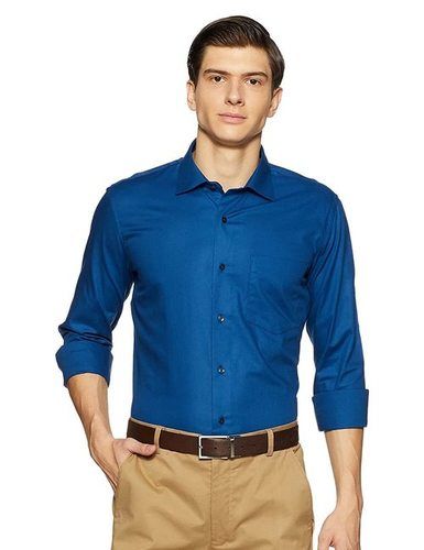 Plain Pattern Full Sleeves Style Blue Color Mens Formal Wear Shirts