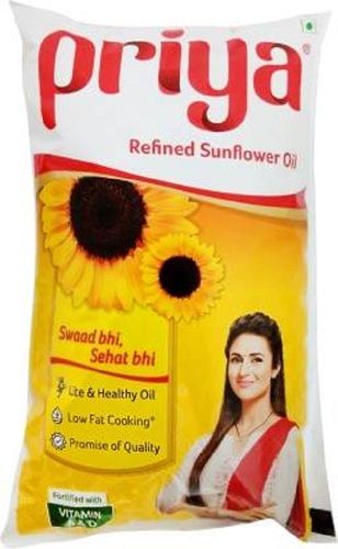 100% Pure, Priya Lite Sunflower Low Fat Cooking Oil Pack Size Pouch (1 L)