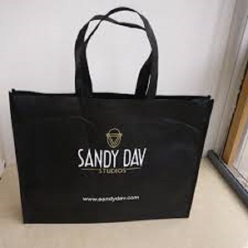 Black Plain Light Weight And Spacious Rectangular Non Woven Shopping Bags Design: D Cut