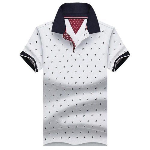 Cotton Half Hand White T Shirt With Black Dots Collar T Shirt For Casual Wear