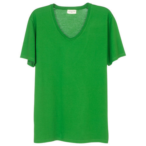 Plain Green Color V Neck T Shirt With Short Sleeves For Casual Wear