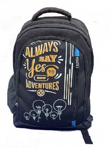 Black Polyester Printed Double Handle School Bag With Zipper Closure Style