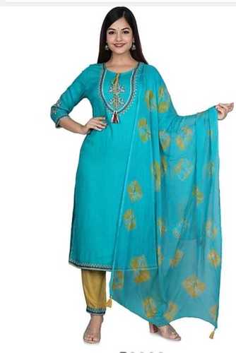 100% Cotton, Casual Wear, Full Sleeves, Light Blue, Women Printed Straight Kurti Bust Size: 36 Inch (In)