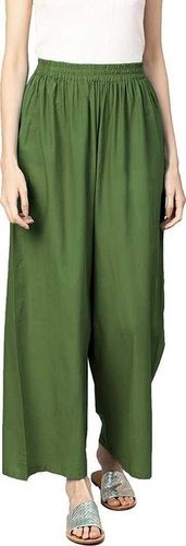 100% Rayon Green Color, Plain, Casual Wear Ladies Palazzo With Elasticated Waist
