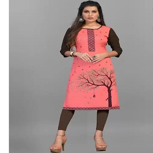 महिलाओं के लिए गुलाबी और काले गोल गले की सांस लेने योग्य कॉटन स्किन फ्रेंडली कुर्ती बस्ट साइज़: 37 इंच (इंच)