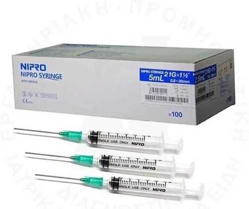 Polyproplene Stainless Steel 5 ml Nipro Disposable Syringe For Single Use