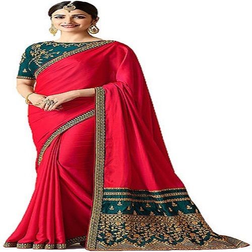 Cotton Silk Designer Red And Green Colour Printed Ladies Saree For Festival Wear, Party Wear