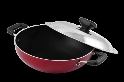 Easy To Clean Crack Resistance Scratch Free Red Non Stick Kadai Pan (24 Cm) Interior Coating: Yes