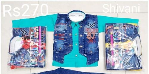 Blue Elegant Look Trendy Design Shrink Resistance Boys Cotton T Shirt With Jacket