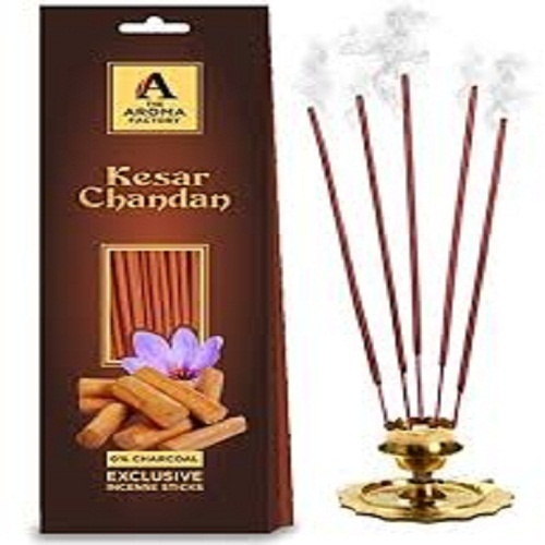 Kesar Chandan Agarbatti - Wood, 8 inches Long, Yellow Color | Breathable Rose Fragrance, Long Burning Time, Smooth Surface