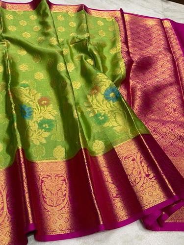 Printed Multicolor Banarasi Silk Sarees With Floral Print And Zari Embroidery 