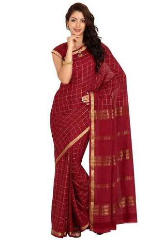 Banarasi Red And Golden Cotton Printed Ladies Saree For Festival Wear, Party Wear