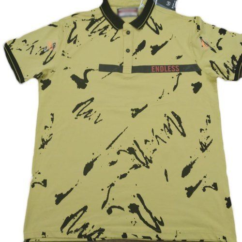 100% Pure Cotton Light Green Printed Color Collar T Shirt For Men