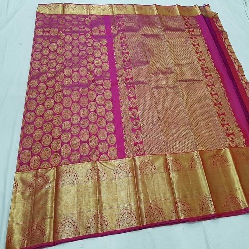 Party Wear Beautifully Designer Pink And Golden Shading Silk Blend Woven Saree