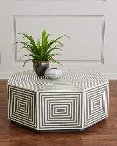 Black And White Color Polished Finish Bone Inlay Coffee Table For Restaurant