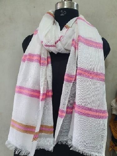 Ladies Skin-Friendly White Striped Pure Cotton Casual Summer Scarves