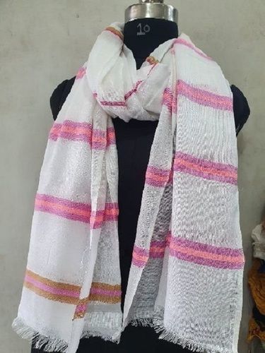 Machine Made Ladies Skin-Friendly White Striped Pure Cotton Casual Summer Scarves