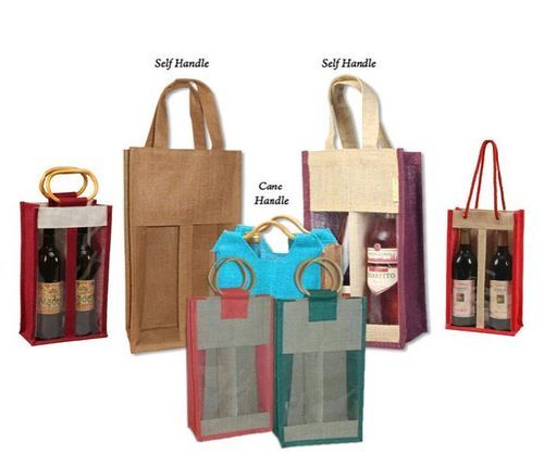 Light Weight And Very Spacious, Rectangular Shape 2 Bottle Jute Bag