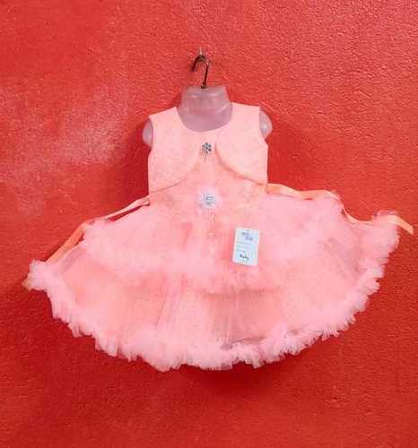 Party Wear Fancy Embroidered Work Sleeveless Pitch Color Baby Frock Age Group: 5-6