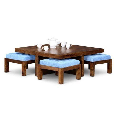 Rectangular Shape Modern Polished Finish Solid Wood Coffee Table Set for Restaurant