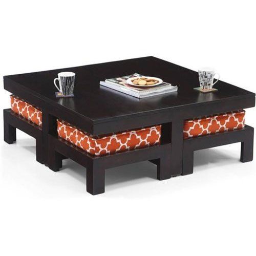 Rectangular Shape Modern Polished Finish Wooden Coffee Table Set for Restaurant