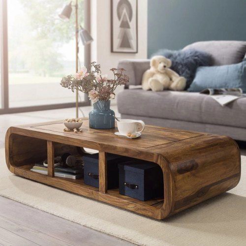 Rectangular Shape Polished Finish Solid Wood Coffee Table for Restaurant