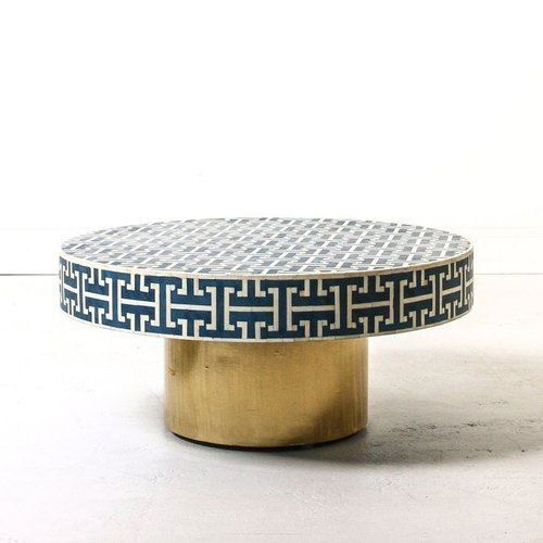 Round Shape Modern 18 Inch Height Bone Inlay Coffee Table for Restaurant