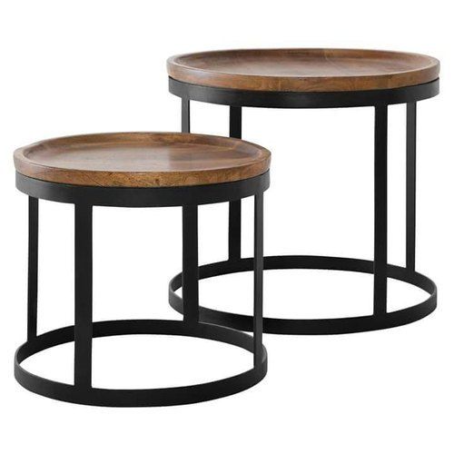 Round Shape Modern Iron and Wooden Coffee Table for Restaurant