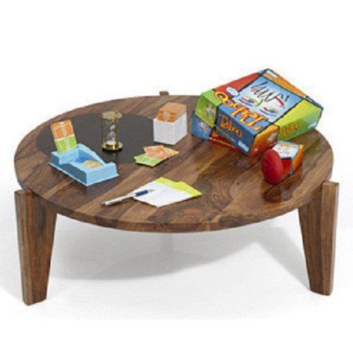 Round Shape Solid Wood Polished Finished Coffee Table for Restaurant