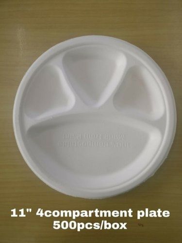 Round White 11 Inch 4 Compartment Sugarcane Bagasse Food Serving Plates