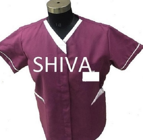 महिलाओं के लिए ब्लू स्किन फ्रेंडली पॉली कॉटन और कॉटन V नेक हाफ स्लीव हॉस्पिटल नर्स यूनिफ़ॉर्म