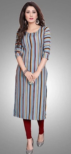 Cotton Kurti - Large Size, Striped Grey Design | Breathable Fabric, Short Sleeves for Summer Comfort