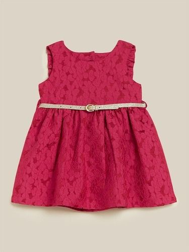 100% Unadulterated Cotton Lining Red Short Sleeves Baby Girls Frock Age Group: 5-8