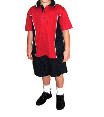 Attractive Design And Fine Finish Half Sleeve Cotton Red And Black Collar Neck Kids School T-shirt