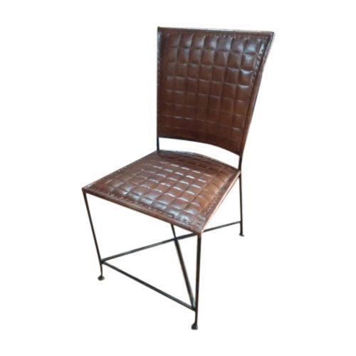 Custom Brown Color Wrought Iron Leather Dining Chair With 18 Inch Seating Height