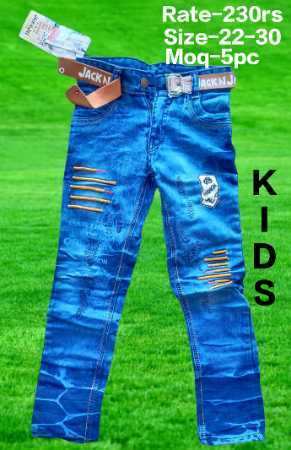 Fade And Shrinkage Resistant Full Washed Kids Jeans, With 22-30 Inch Waist Size, 5 Pieces Set