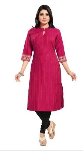 Ladies 100% Cotton Long Sleeves Magenta Plain Formal Wear Kurti Decoration Material: Paint