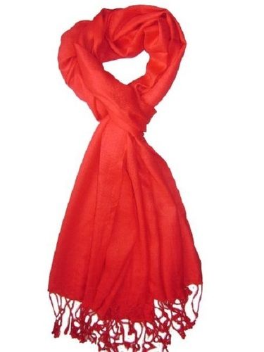 Machine Made Ladies Red Pure Satin Viscose Lightweighted Plain Casual Pashmina Shawls