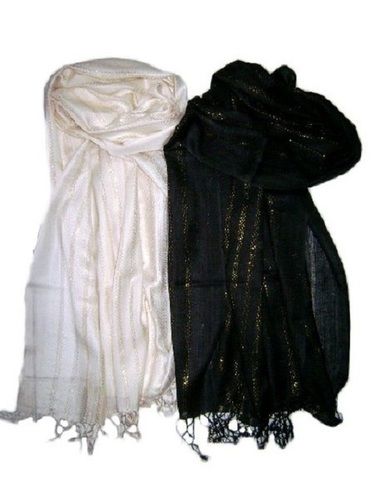 Ladies White And Black Lightweighted Pure Viscose Plain Fancy Stole