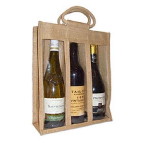 Plain Light Weight And Very Spacious Brown Jute Designer Bottle Gift Bags