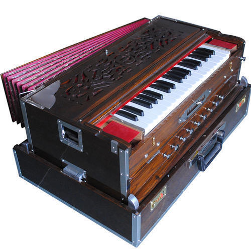 Portable Harmonium - Teak Wood, 3.75 Octaves, 37 Keys | Non-Electric, 9 Scales, Brown Finish, Manual Power Source