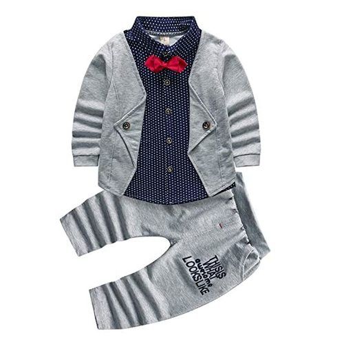 Grey Skin Friendly Comfortable Baby Boy Dress Clothes Toddler With 2 Pcs Set