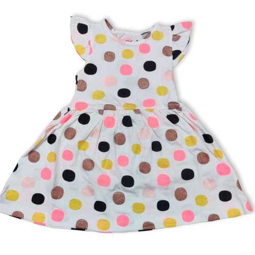 100% Pure Cotton Casual Wear Printed Off White Kids Frock