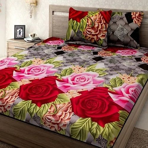 100% Pure Cotton Multi-Color Printed Bed Sheets With 2 Cushion Covers