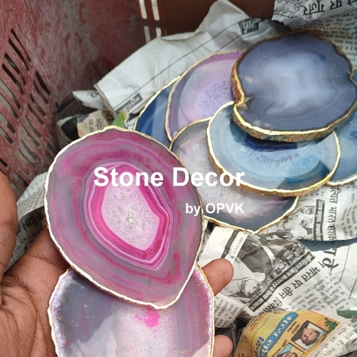 एगेट और क्वार्ट्ज़ सेमीप्रेशियस स्टोन टी कोस्टर इलेक्ट्रोप्लेटेड एजेस के साथ और बिना