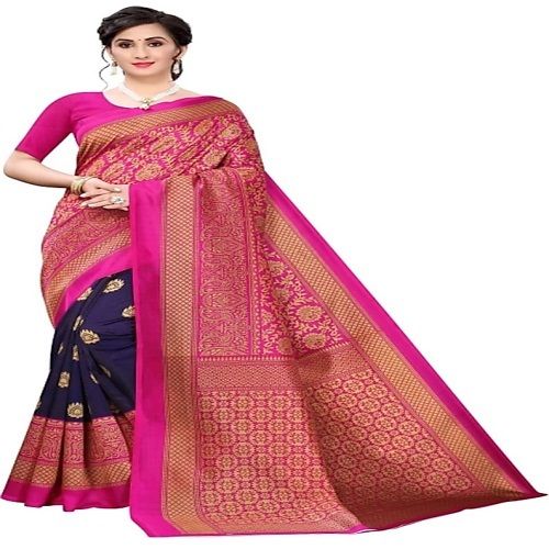 Woven Cotton Silk Party Wear Stone Work Pink And Blue Designer Sarees