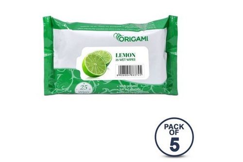 Disposable 25 Pulls Lemon Wet Wipes (Pack Of 5) For Home, Travel, Office, Outdoor