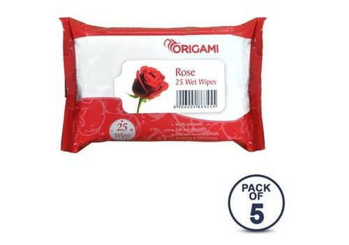 Disposable 25 Pulls Rose Wet Wipes (Pack Of 5) For Home, Travel, Office, Outdoor